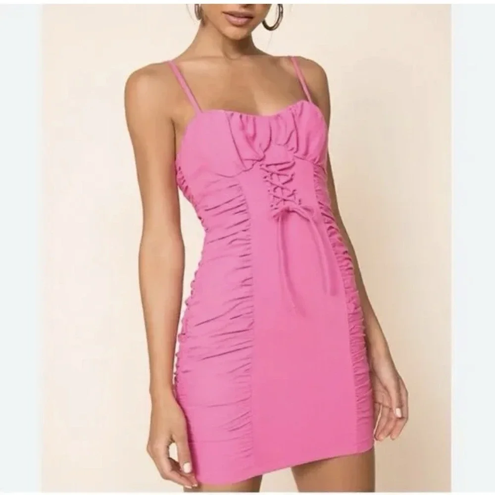 superdown | Dresses | Superdown Revolve Crystal Ruched Cami Dress In Hot  Pink Barbie Size Xs Corset | Poshmark